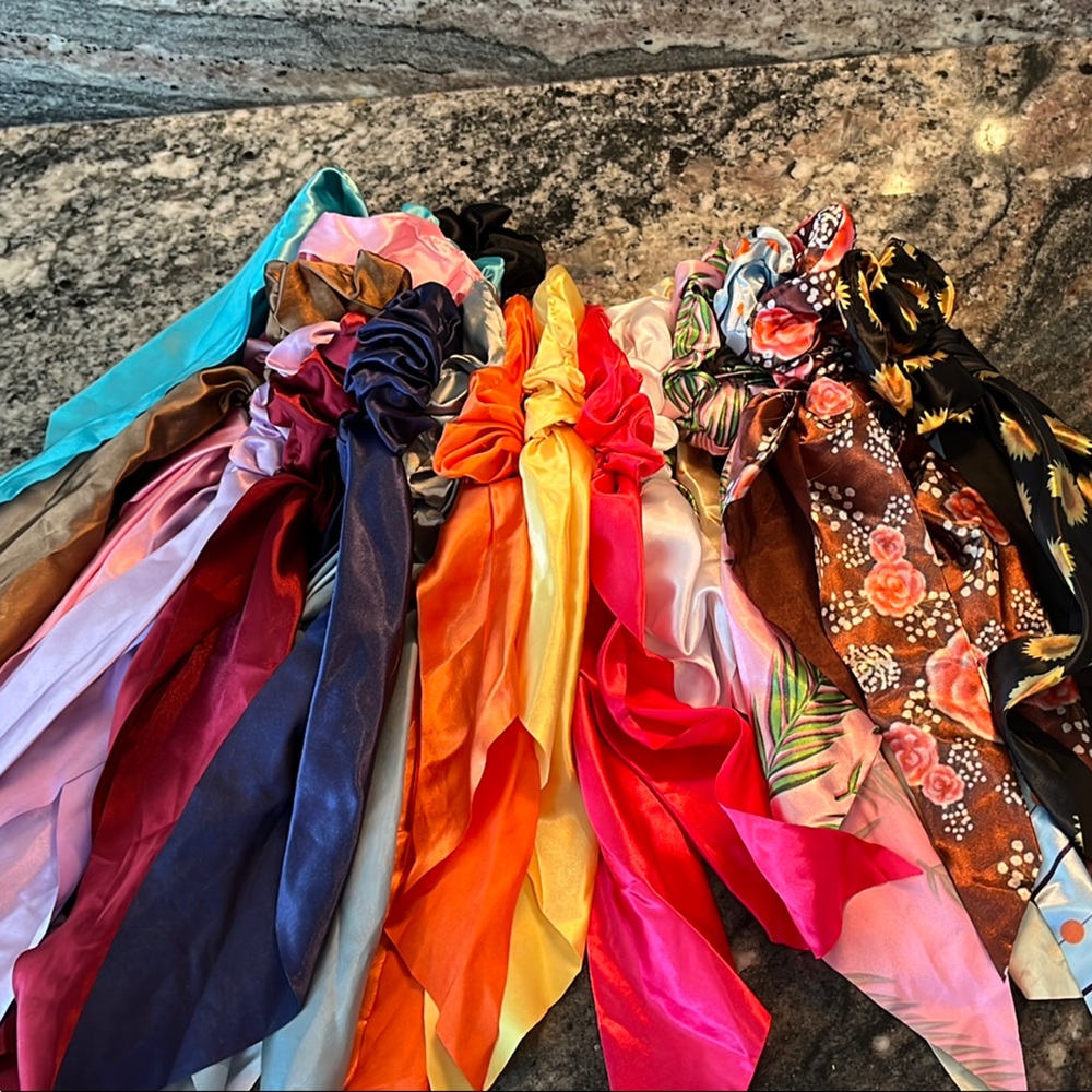 Set of 17 Colorful Hair Scrunchies w/ Ribbons